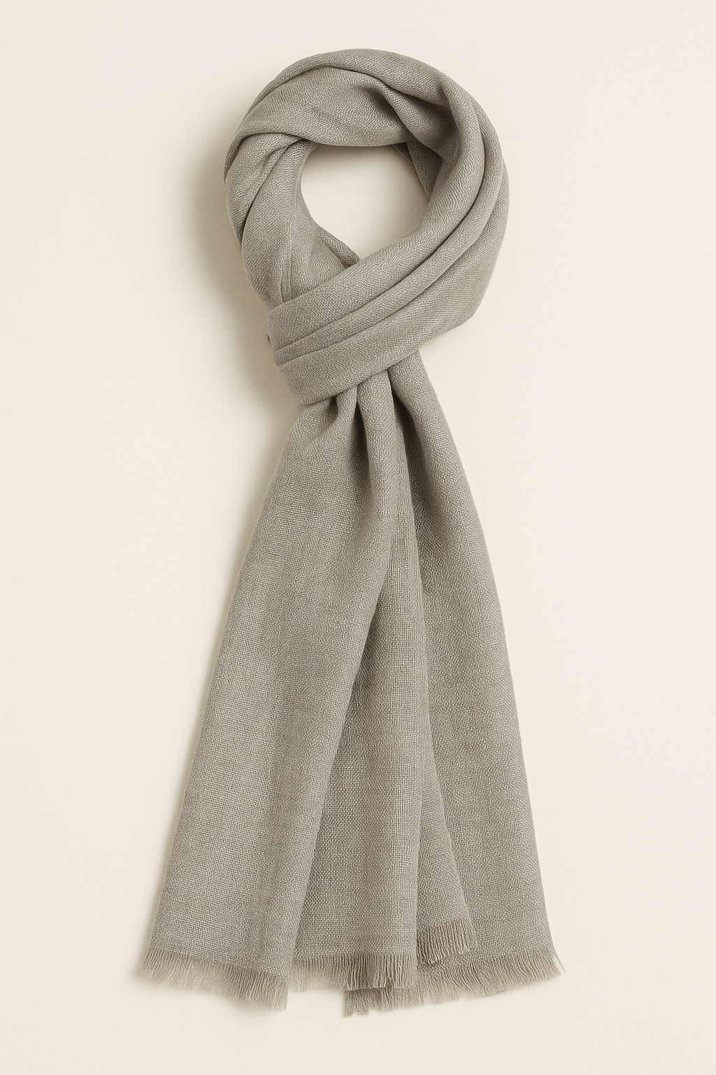 "Natural grey pashmina scarf made from soft wool blend, handmade in Nepal"