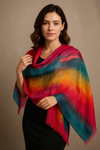 "Handwoven Himalayan Sunset pashmina scarf in warm sunset tones, made in Nepal"